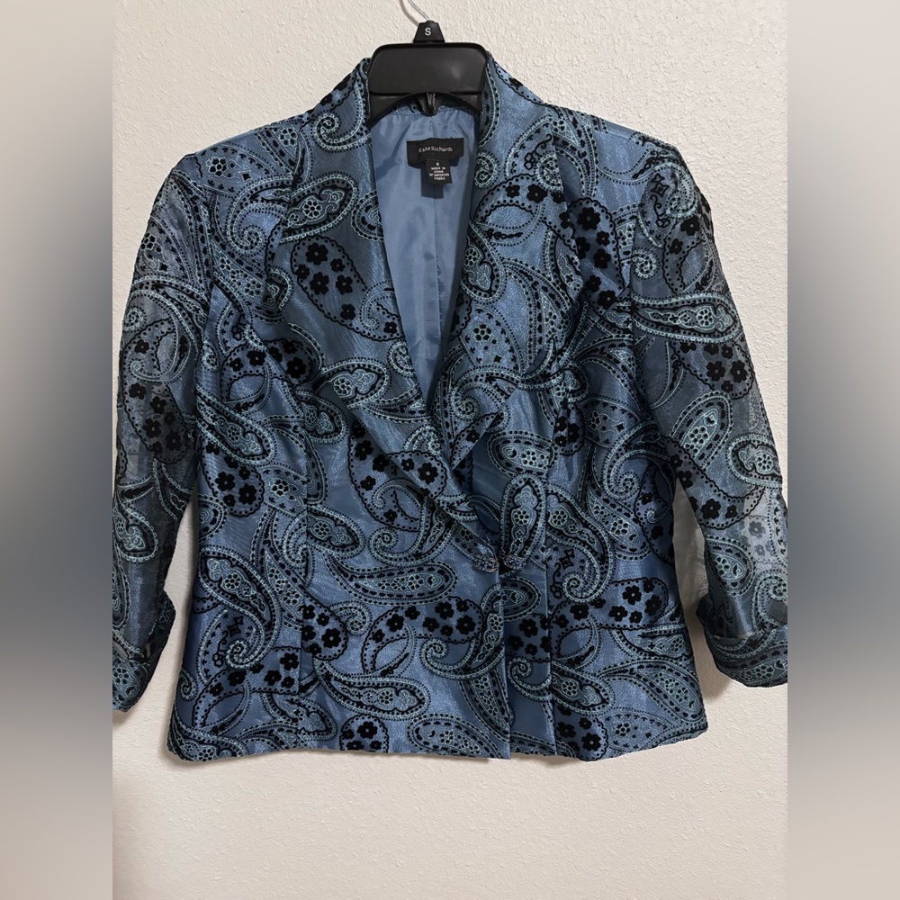 R&M Richards Blue Paisley Blazer